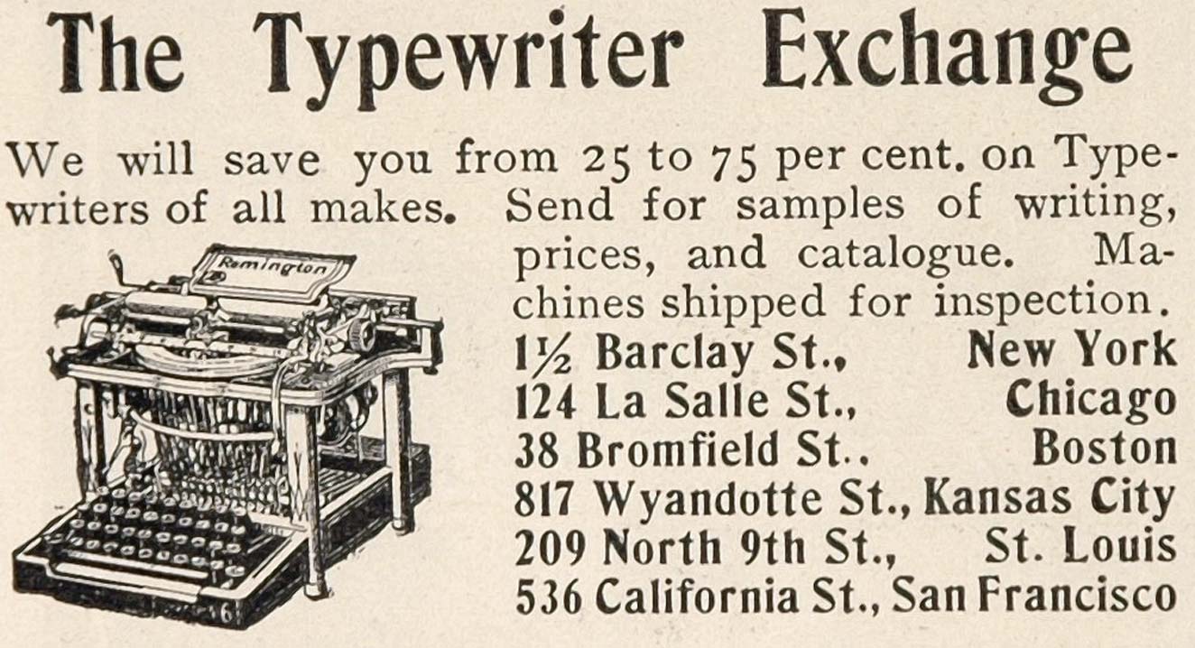 1904 Original Print Ad Typewriter Exchange Remington - ORIGINAL ADVERTISING