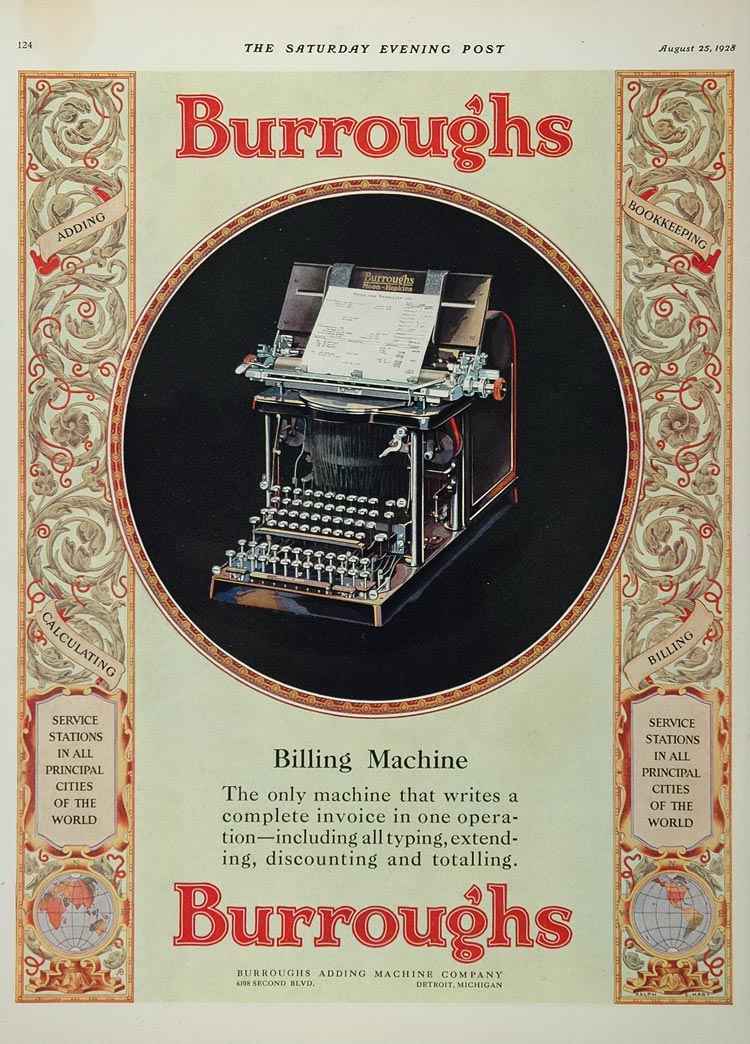 1928 Ad Burroughs Billing Machine Invoice Bookkeeping - ORIGINAL TYPE