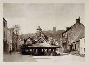 1926 Dunster Village Market Place Somerset England - ORIGINAL PHOTOGRAVURE UK1