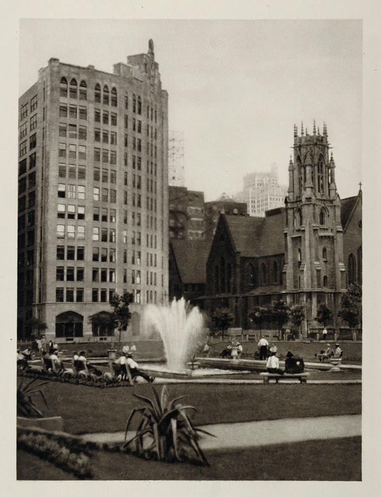 1927 City Square Buildings Park Fountain St. Louis MO - ORIGINAL US1