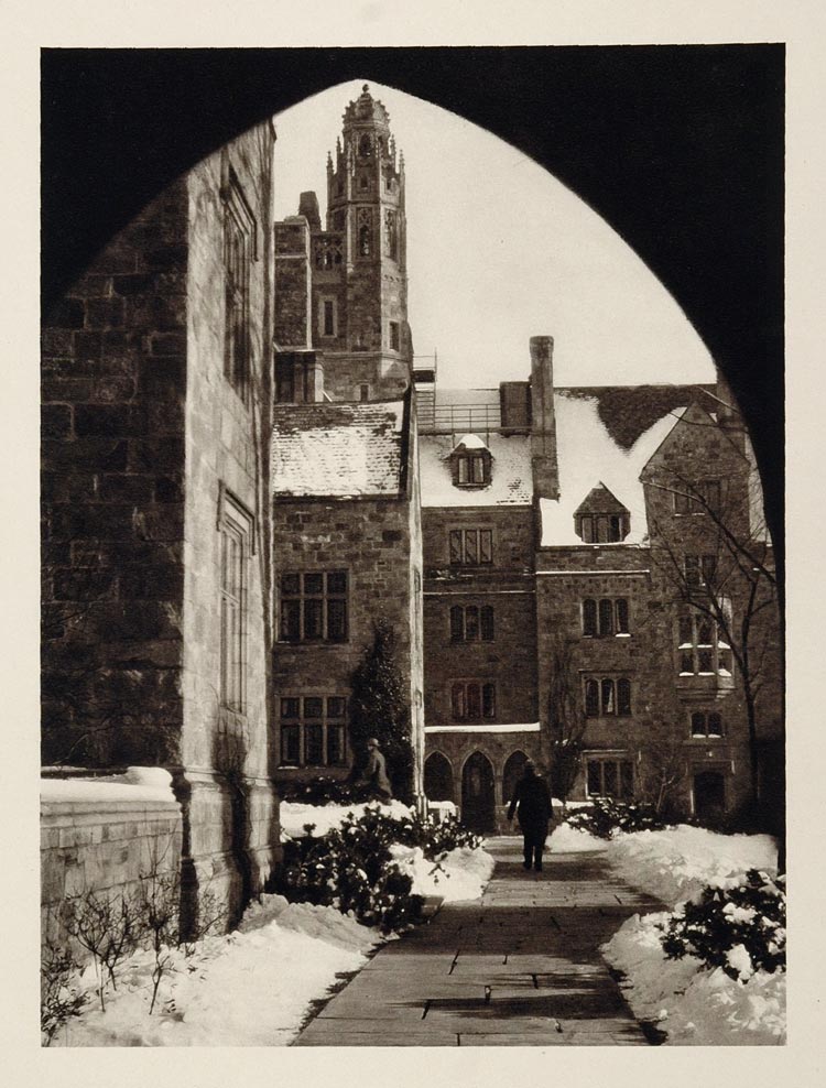 1927 Campus Buildings Snow Yale University Photogravure - ORIGINAL US1