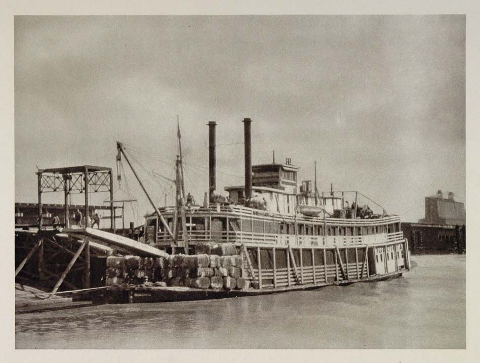 1927 New Orleans LA Mississippi River Cotton Boat Dock US2