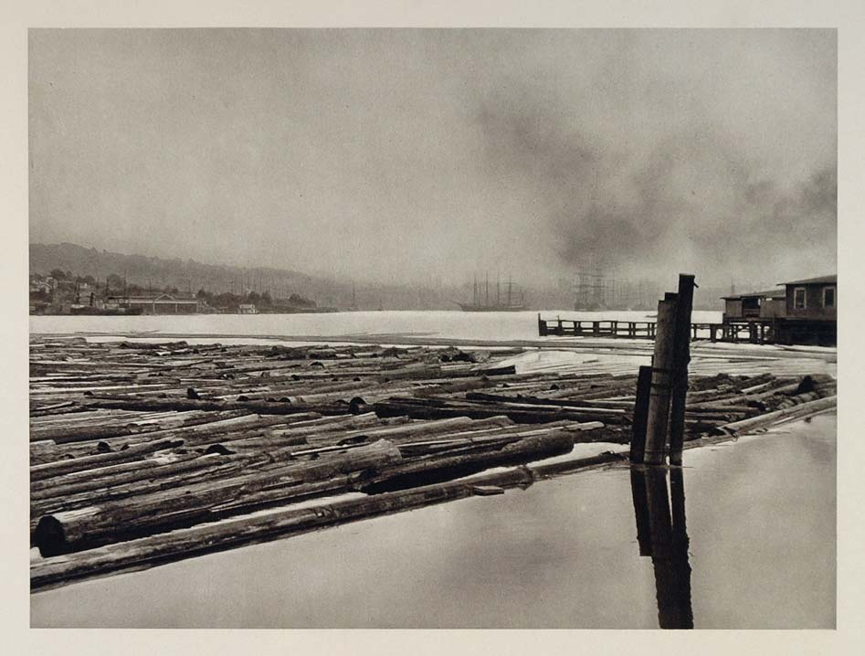 1927 Logs Lake Washington Photogravure E. O. Hoppe - ORIGINAL PHOTOGRAVURE US2