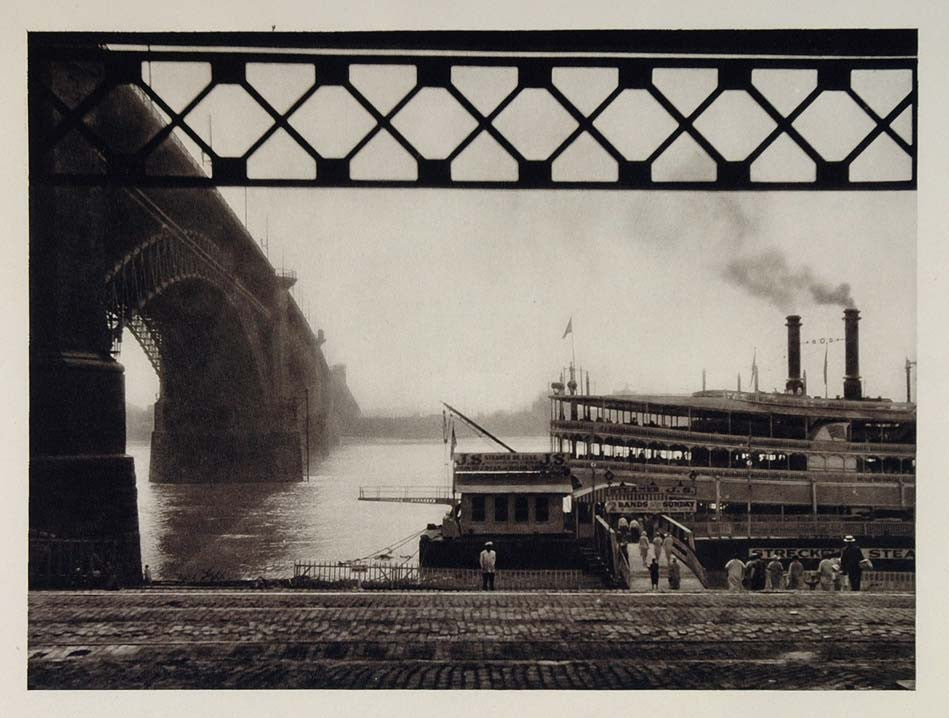 1927 Paddle Wheel Boat Bridge St. Louis Mississippi - ORIGINAL PHOTOGRAVURE US2 - Period Paper
