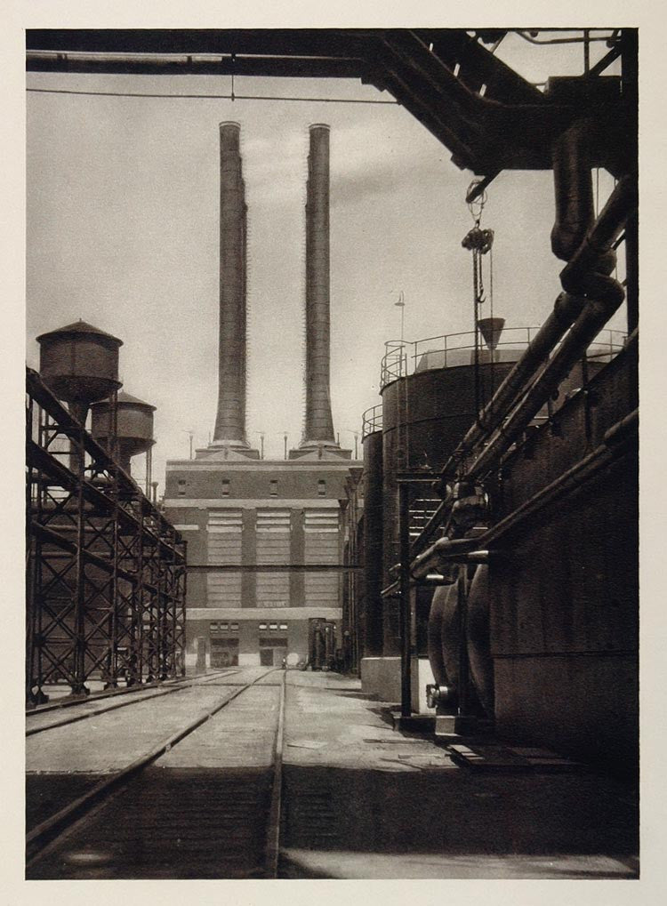 1927 Smokestacks Ford Car Plant Building Detroit Hoppe - ORIGINAL US2