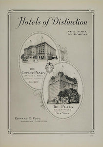 1924 Ad Copley-Plaza Hotel Boston Plaza New York City - ORIGINAL USN1