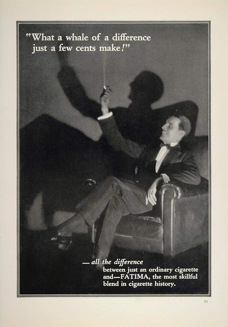 1924 ORIGINAL Print Ad Fatima Cigarettes Man Smoking - ORIGINAL ADVERTISING USN1