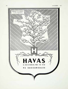 1957 Ad Havas French Advertising Agency Tree France 62 Rue Richelieu VEN1