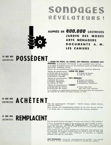 1957 Ad French Survey Jardin Modes Cahiers Readers Information Poll VEN1