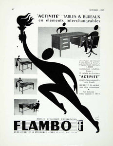 1957 Ad Rene Ravo Flamo Office Furniture Desk Metallic Runner Torch Olympic VEN1