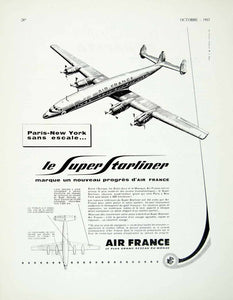 1957 Ad Super Starliner Air France Plane Airlines Airways Travel Wings VEN1