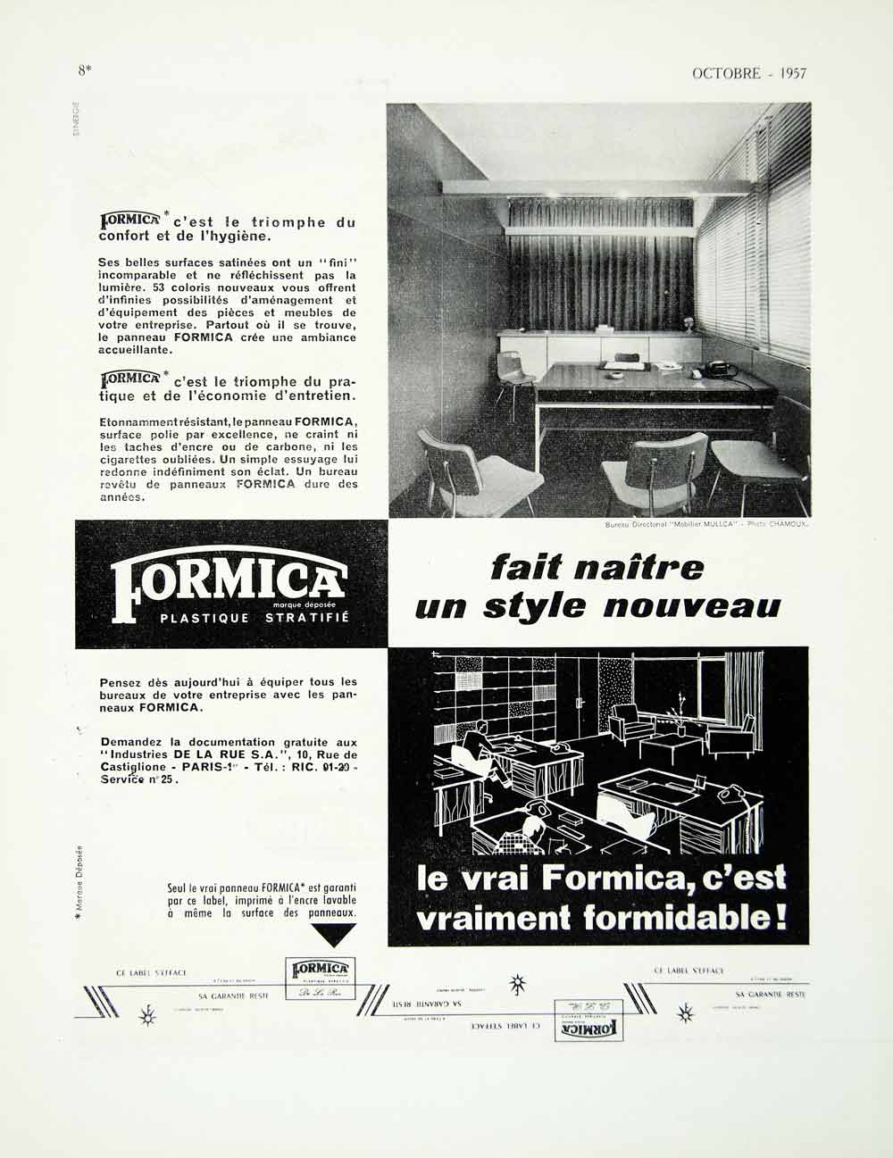 1957 Ad Formica Plastic Office Furniture French Vintage Fifties VEN1