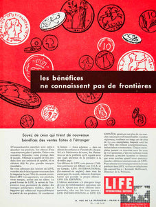 1957 Ad LIFE Money French Advertisement Red International Marketing Fifties VEN1