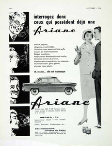 1958 Ad Ariane Automobile Classic Car French Stabimatic Whitewall Tires VEN1