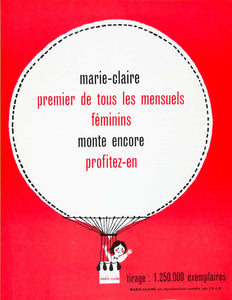 1958 Ad Marie-Claire Hot Air Balloon French Adorable Women's Fifties Red VEN1