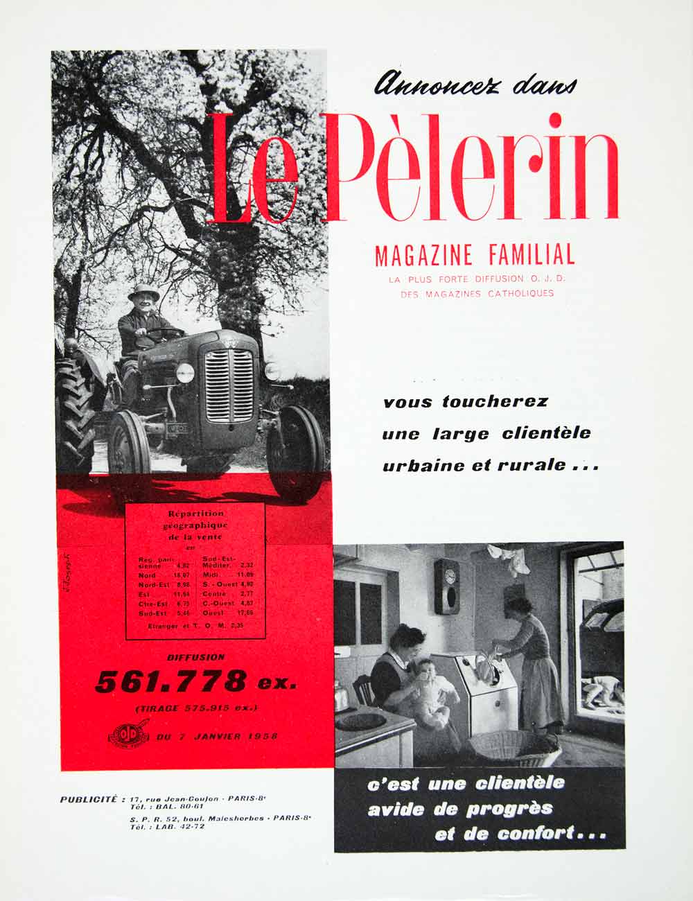 1958 Ad Pelerin Urban Rural Catholic French Fifties Tractor ODJ Washin