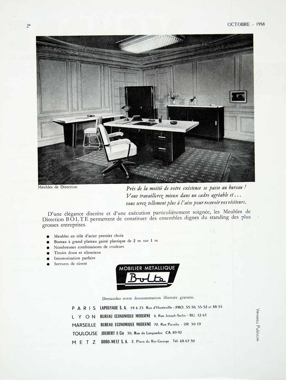 1958 Ad Bolte Executive Office Furniture French Mobilier Metallique Bolte VEN1