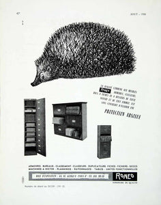 1958 Ad Roneo Hedgehog Cute Animal Office Furniture French Fifties Style VEN1
