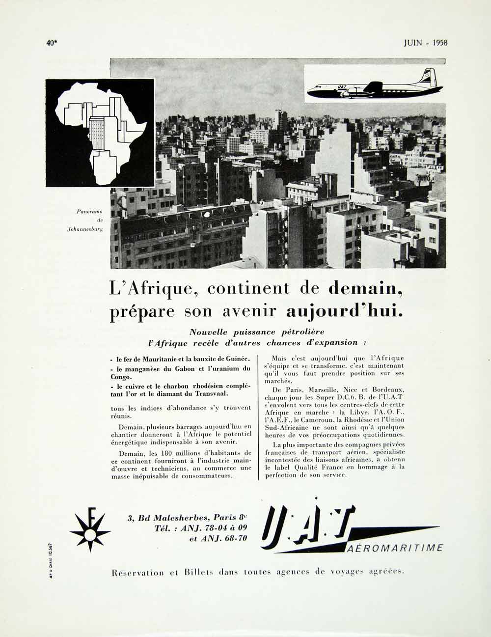 1958 Ad UAT Union Aeromaritime Transport French Airline Africa Plane Travel VEN1