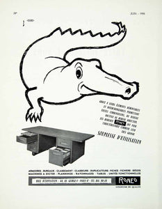 1958 Ad Roneo French Office Furniture Alligator Crocodile Reptile Desk VEN1