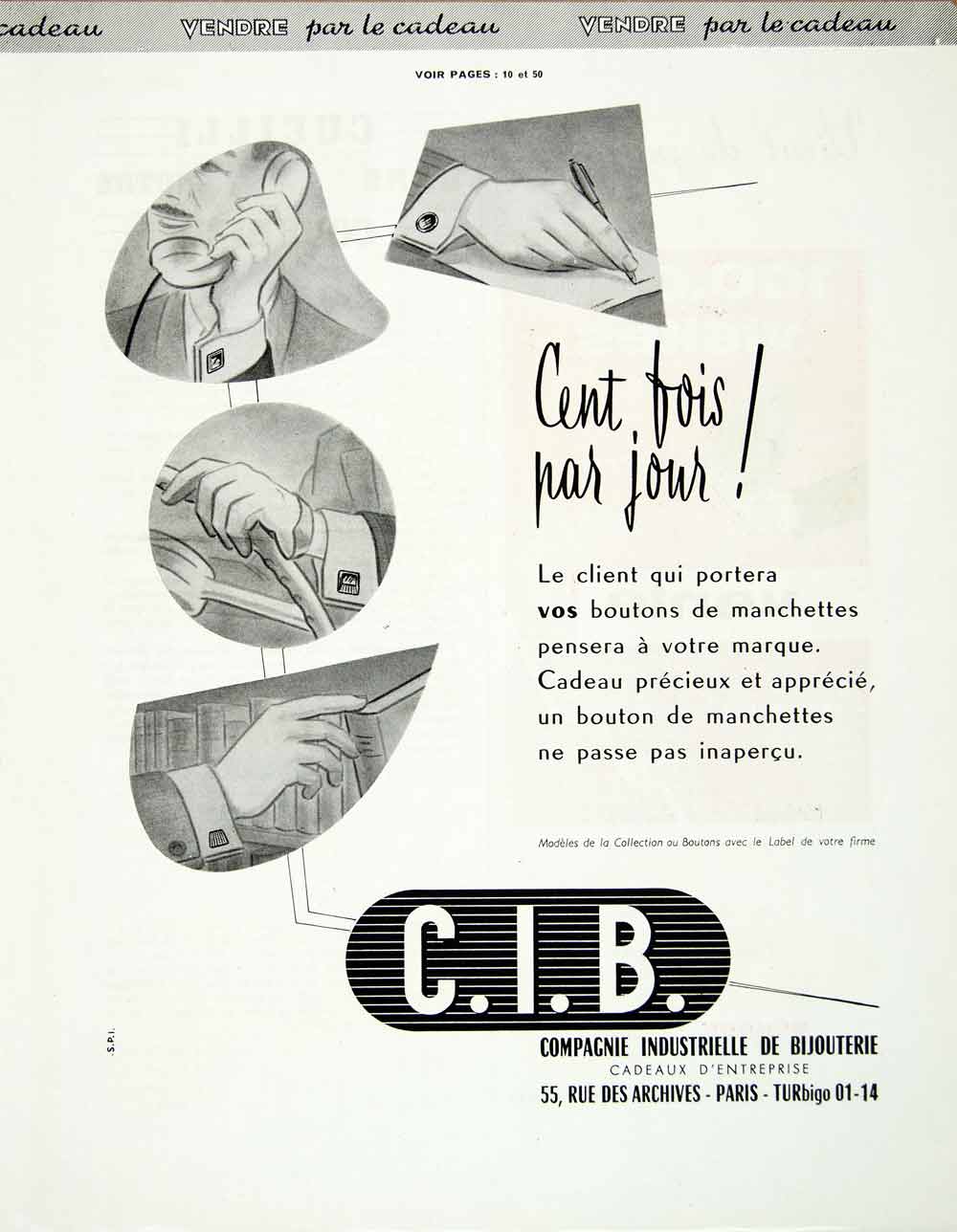 1958 Ad Cuff Links French Business Gift C.I.B. Compagnie Industrielle VEN1
