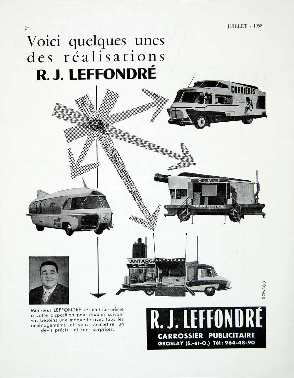 1958 Ad R J Leffondre Trailer Bus Advertising Fifties Carrossier VEN1