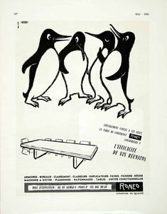 1958 Ad Roneo Penguins Office Furniture French Birds Conference Table VEN1