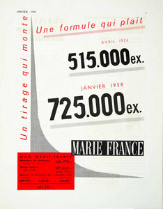 1958 Ad Marie France French Circulation Figures Late Fifties Vintage OJD VEN1