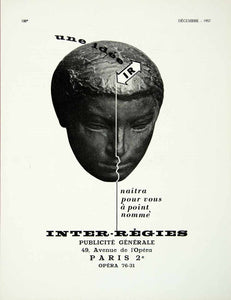 1957 Ad Head Inter-Regies 49 Ave de l'Opera Paris French Advertising Agency VEN1
