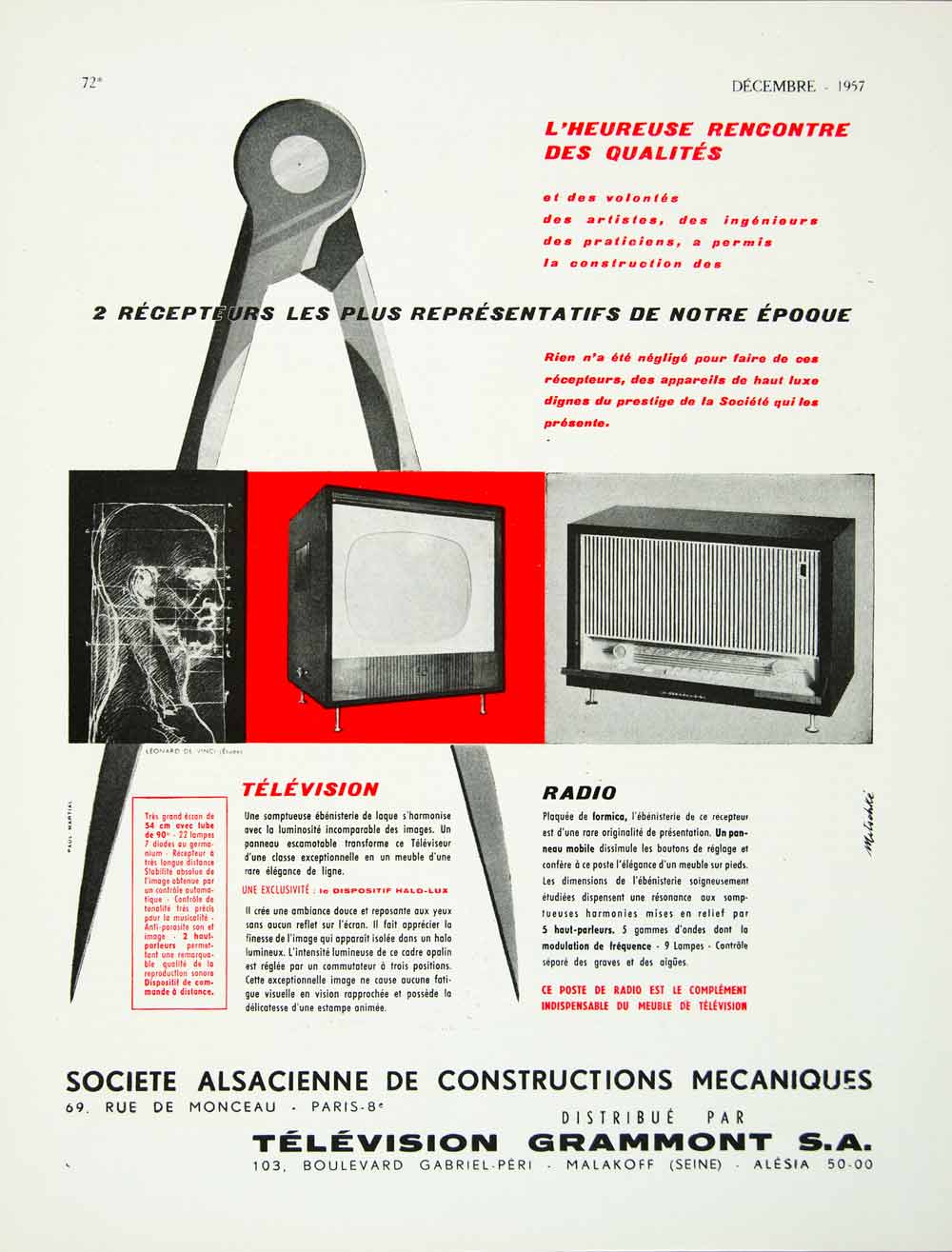1957 Ad Television Grammont Radio Fifties French Technology Electronics VEN1