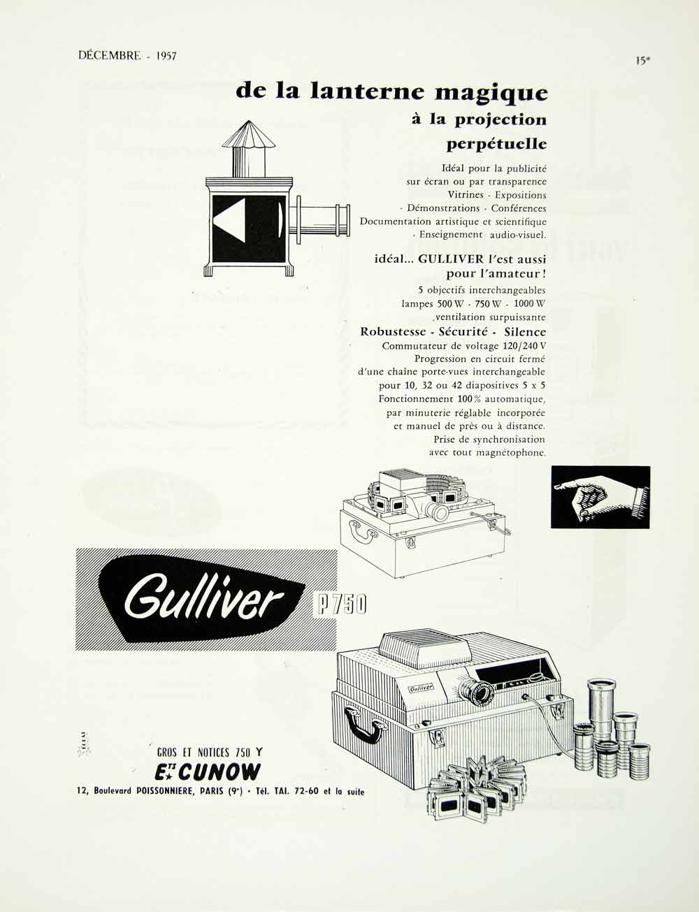 1957 Ad Gulliver P750 Slide Projector Fifties Cunow Office Equipment VEN1