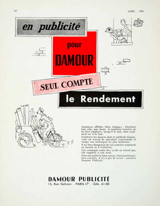 1958 Ad Damour Publicite French Advertising Agency Fifties Poster Card VEN1