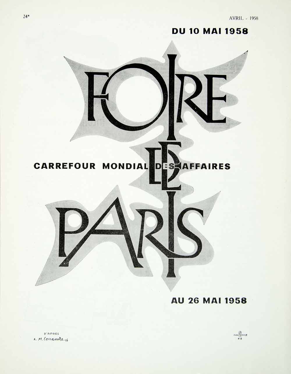 1958 Ad Foire de Paris World Fair Typography Exposition French France VEN1
