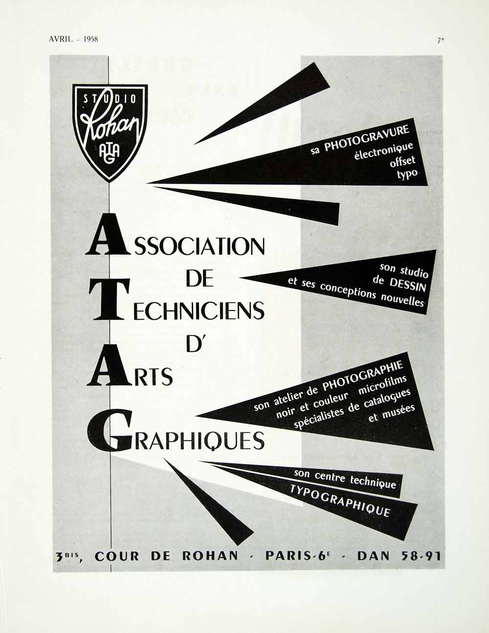 1958 Ad ATAG Association Techniciens d'Arts Graphique Studio Rohan French VEN1
