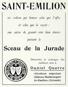 1958 Ad Saint-Emilion Case Wine Seal Jurade Daniel Querre Monbousquet VEN1