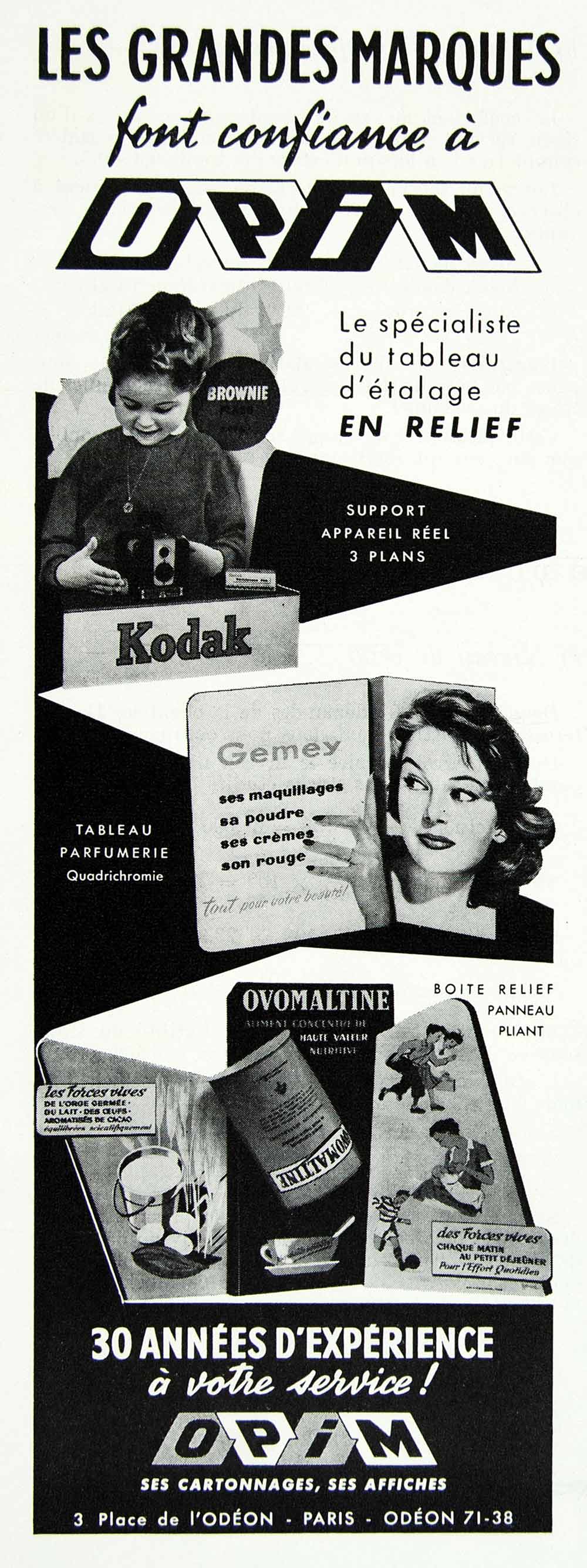 1958 Ad Opim Kodak Gemey Ovomaltine Cardboard Display French Marketing VEN1