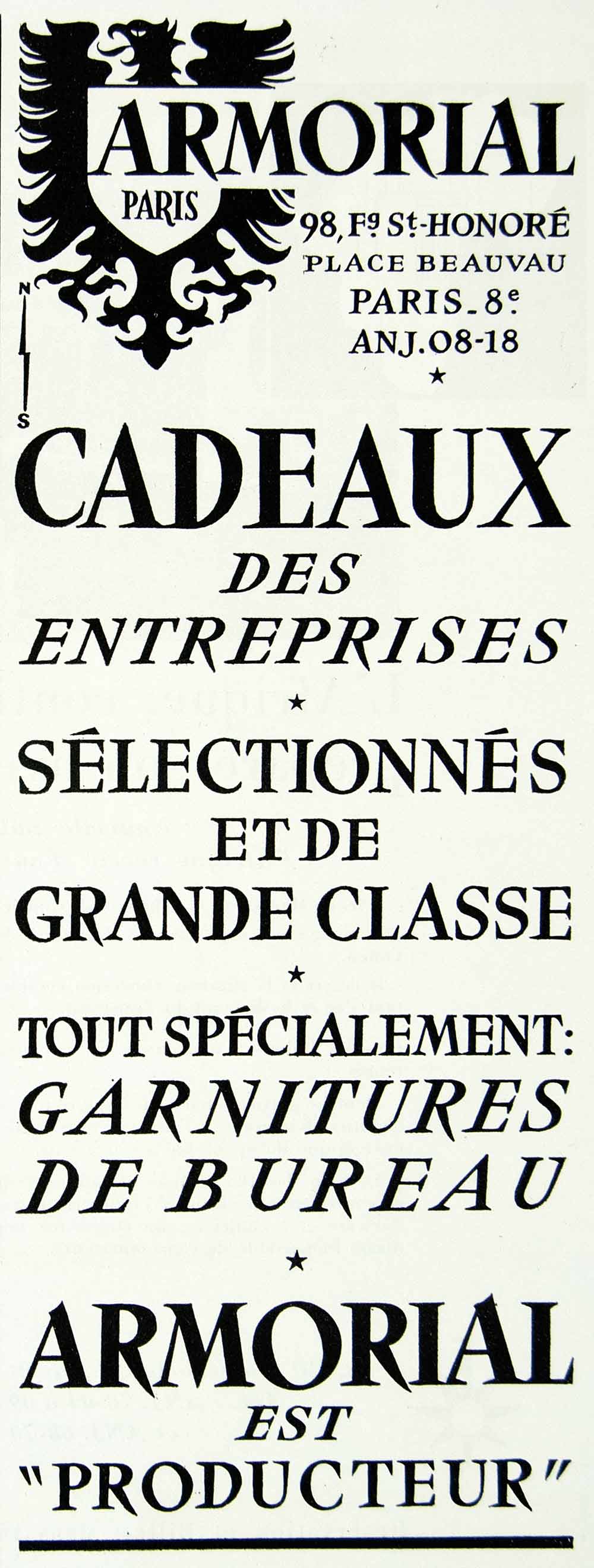 1958 Ad Armorial Professional Gifts French Presents 98 Faubourg St-Honore VEN1