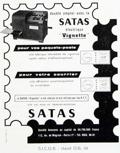 1958 Ad SATAS Electric Vignette Stamping Machine French Device 112 Ave VEN1