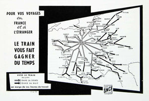 1958 Ad SNCF Paris France Transportation Map Train Railroads Railways VEN1