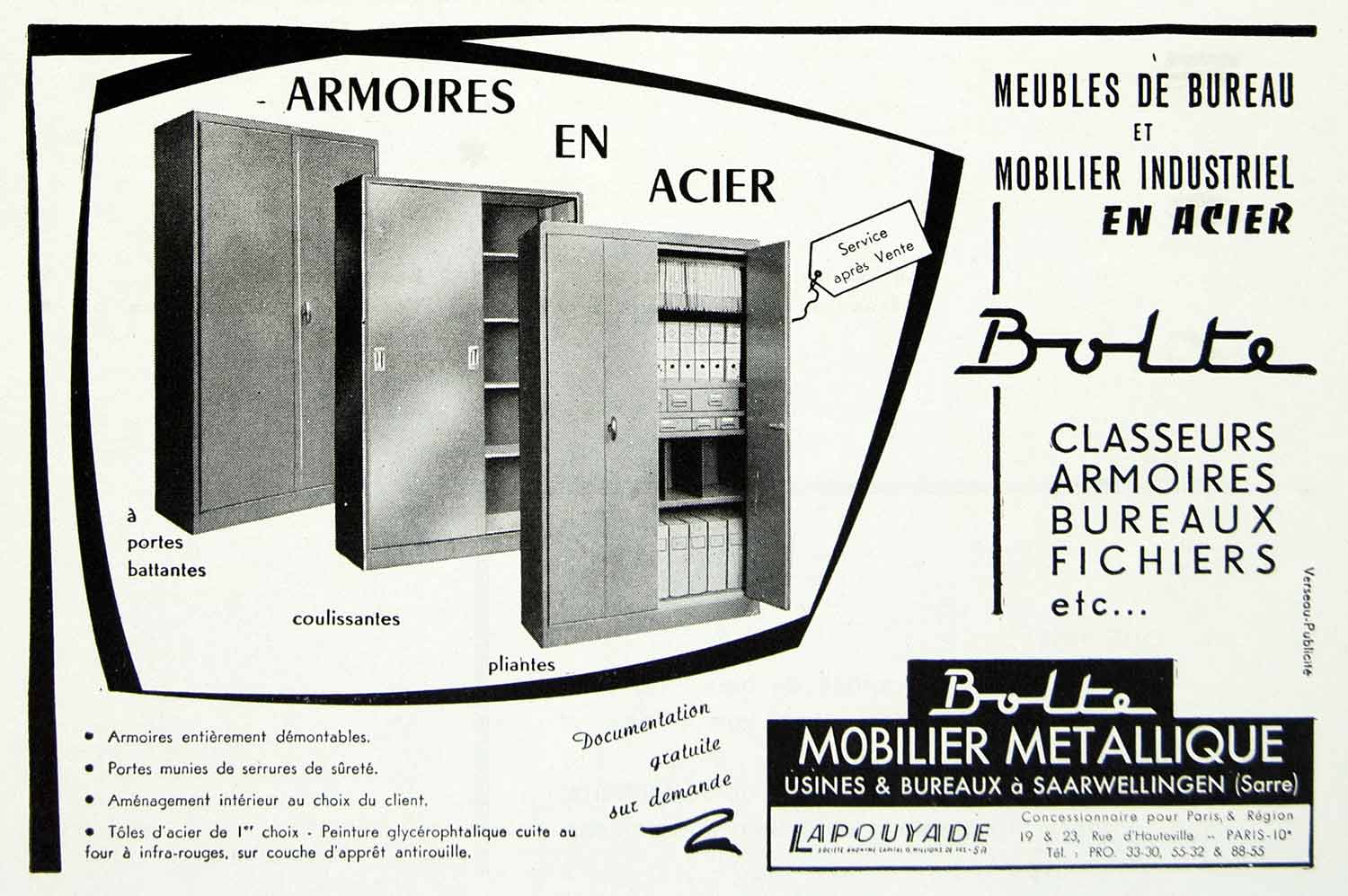 1958 Ad Bolte Metal Furniture Steel French Filing Cabinet Lapouyade Fifties VEN1
