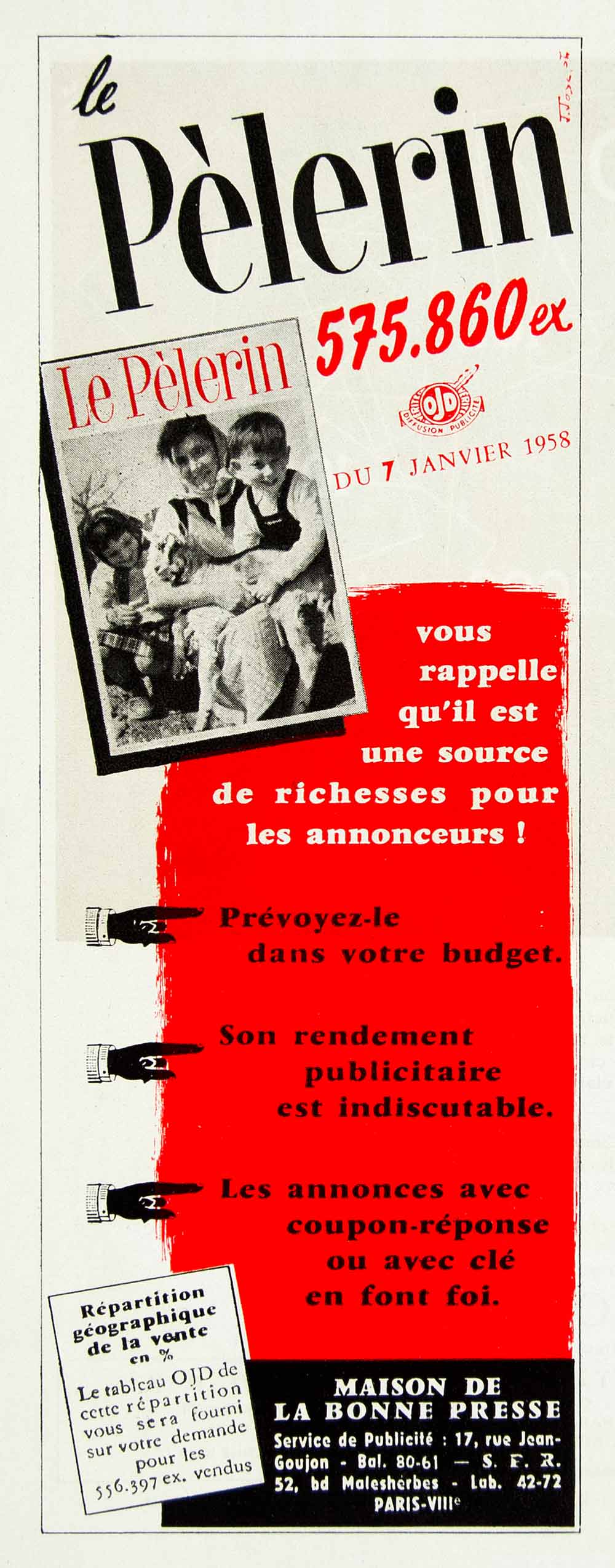 1958 Ad Pelerin Masion la Bonne Presse French Pilgrim Children Popular VEN1