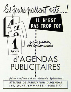 1958 Ad French Advertising Agenda Calendar Day Planner Atelier 140 Quai VEN1