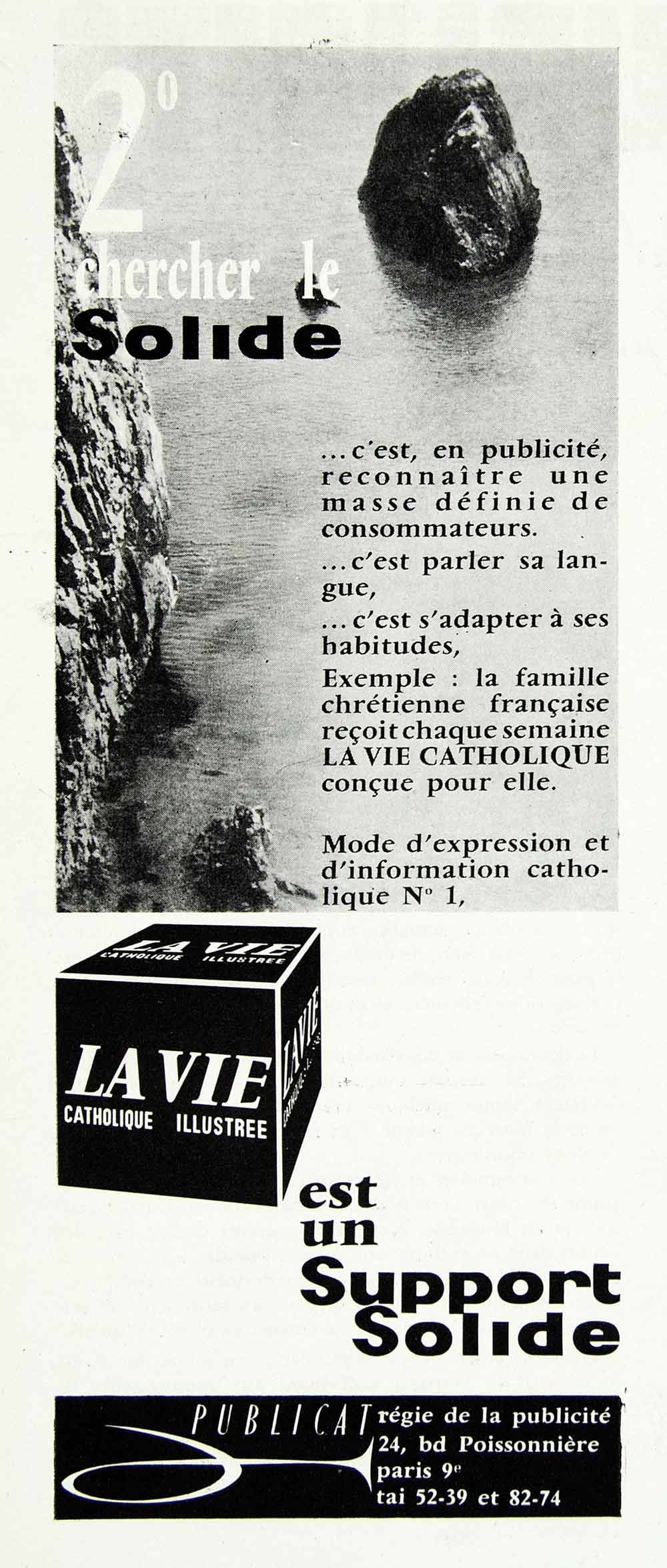 1957 Ad La Vie Catholique Illustree Publicat French Religious Sea Rock VEN1