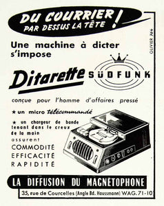 1957 Ad Ditarette Recording Machine Sudfunk Diffusion Magnetophone French VEN1