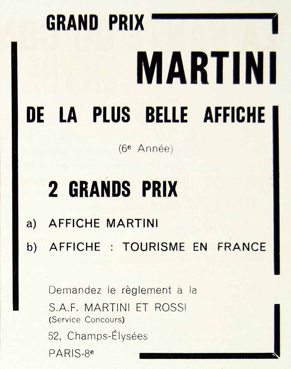 1957 Ad Grand Prix Martini Et Rossi Affiche Tourisme France French VEN1