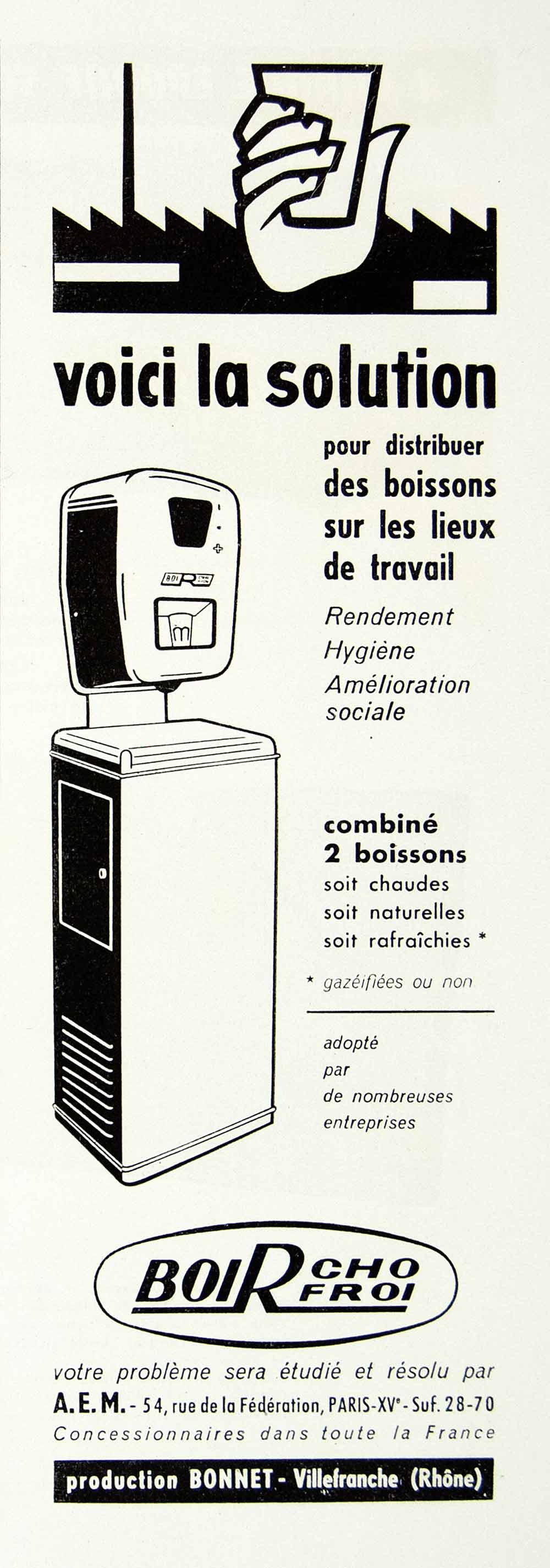 1957 Ad Boir Cho Froi Water Cooler Heater Drinking French Office Solution VEN1