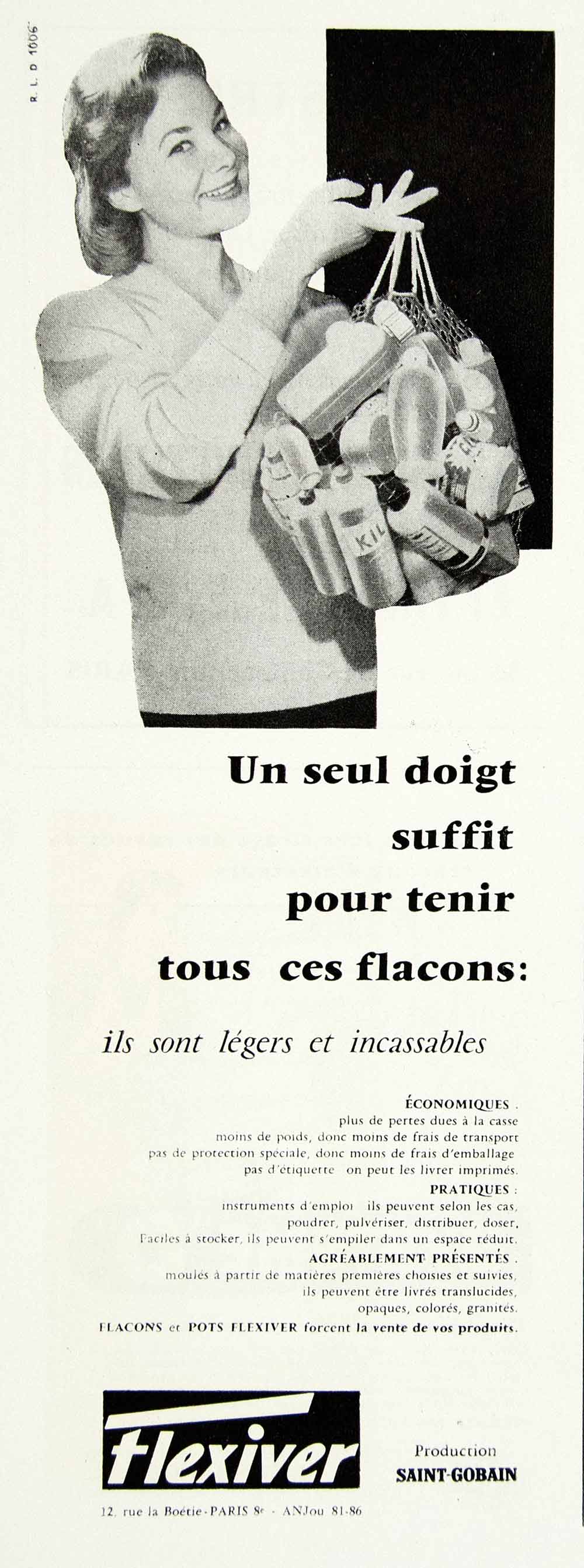 1957 Ad Flexiver Saint-Gobain Plastic Bottle Container French Carry Fifties VEN1