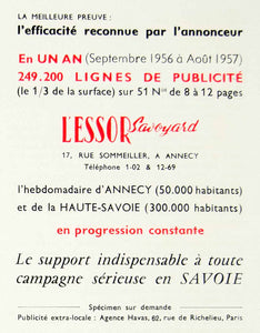 1957 Ad L'Essor Savoyard 17 Sommeiller French Advertising Annecy Haute VEN1