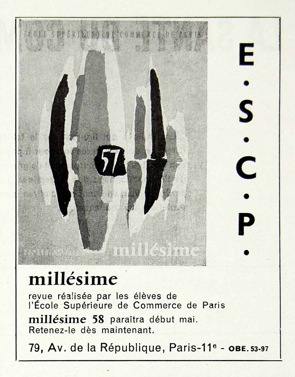 1958 Ad ESCP Millesime 79 Ave Republique Ecole Superieure Commerce Paris VEN1