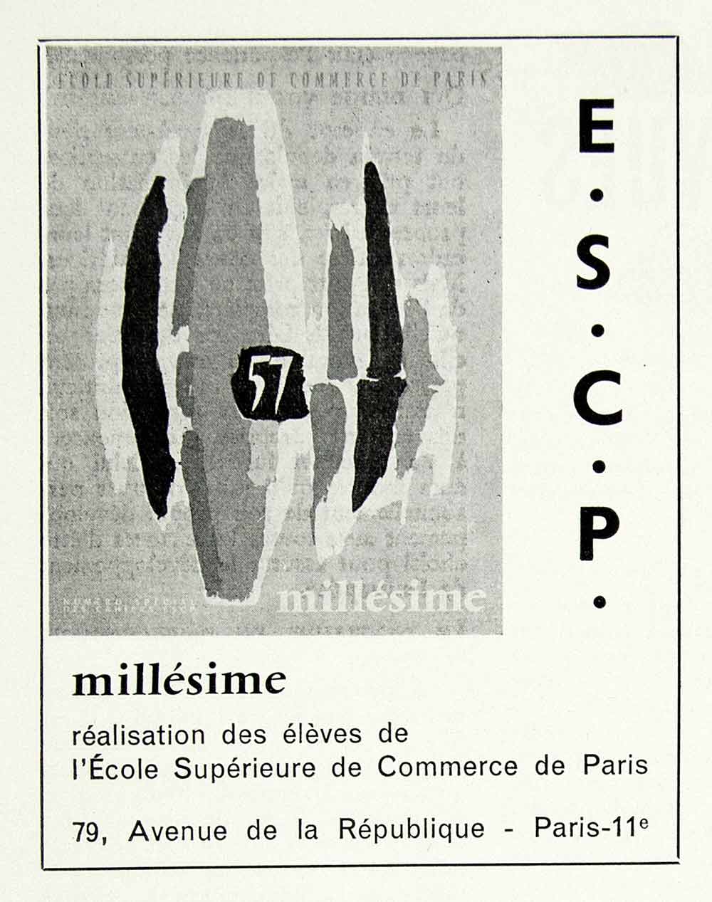 1957 Ad 57 Millesime Ecole Superieure Commerce Paris 79 Ave Republique VEN1